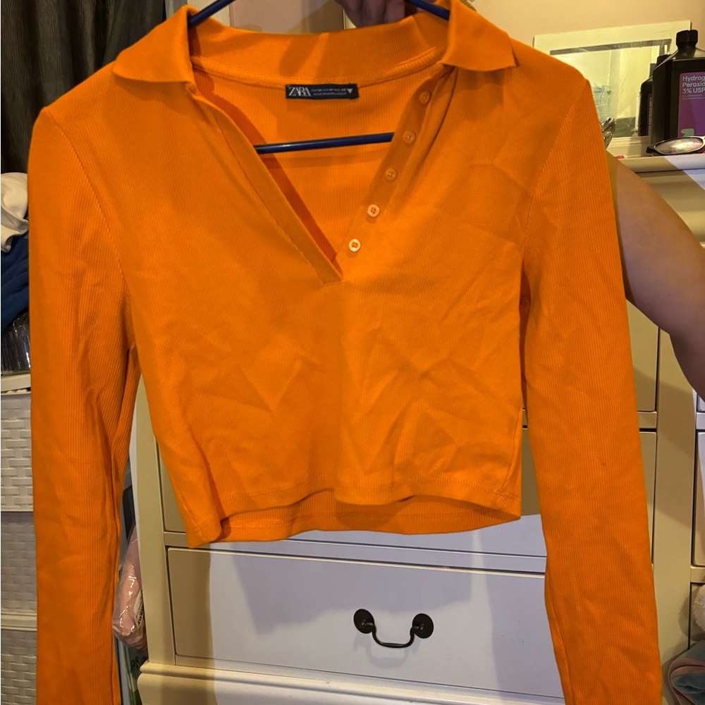 Zara Women's Orange Collared Top